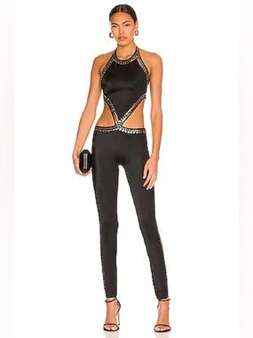 Norma Kamali Gunmetal Stud Chuck Catsuit in Black